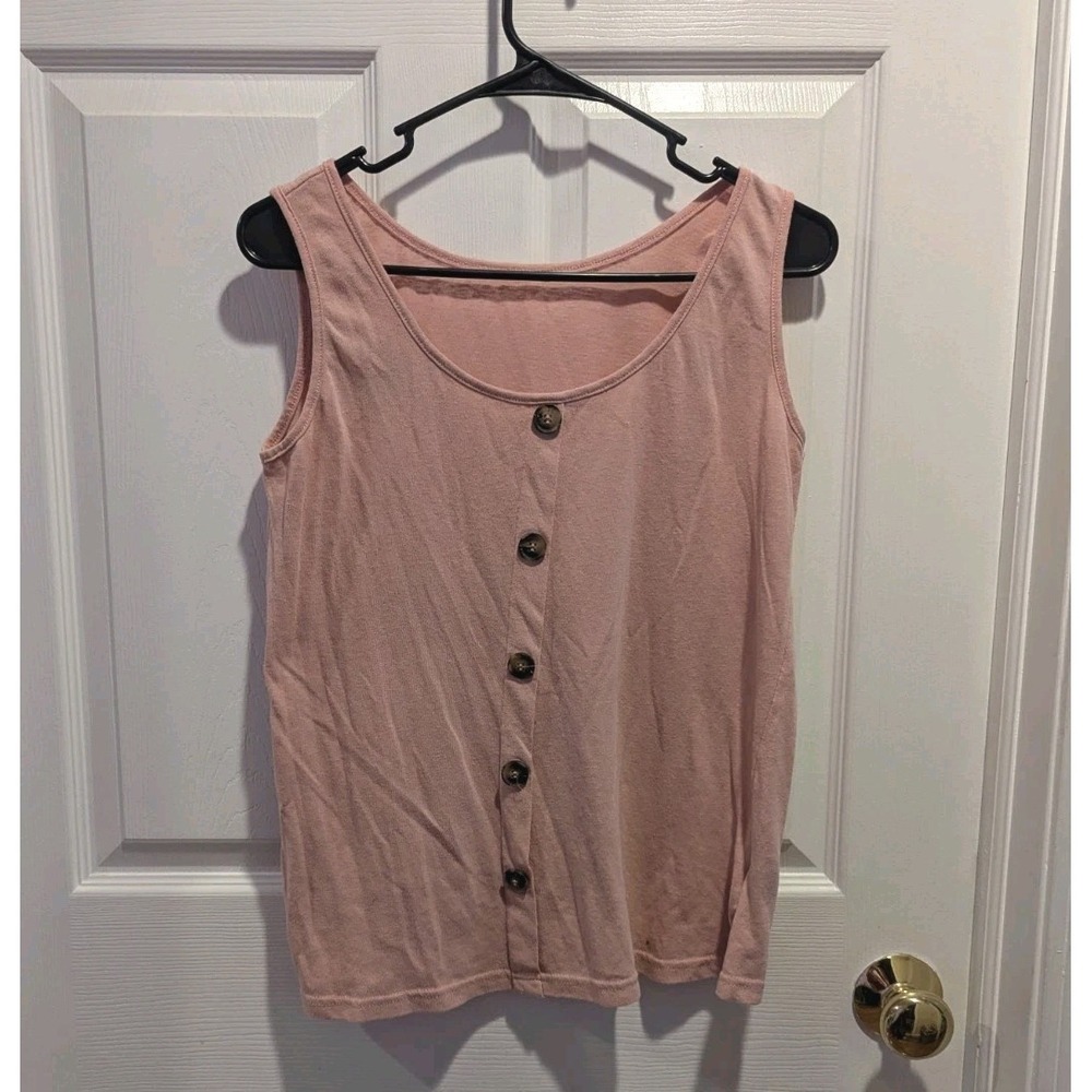 Coquette Cottagecore Blush Pink Linen Blend Button Front Tank Top‎ L